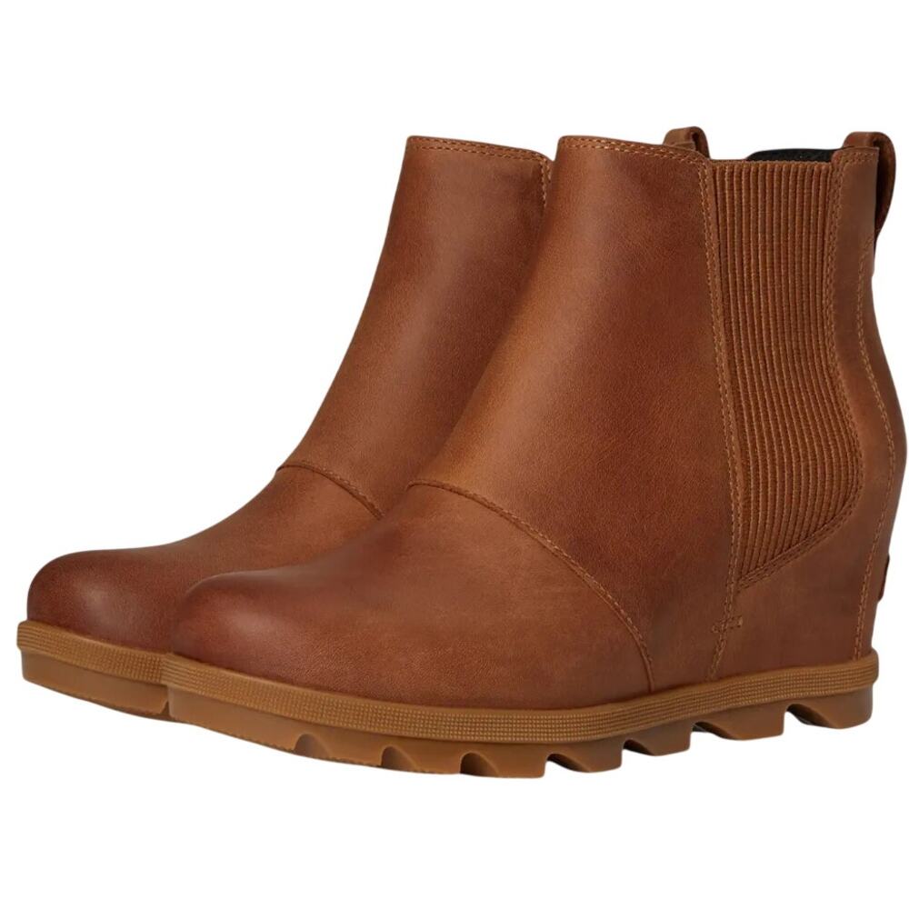 SOREL Womens Joan Rhapsody Chelsea Wedge Bootie US 7.5 Brown Leather WP EUC